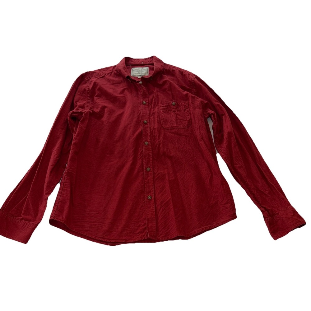 Cotton On Men's Red Long Sleeve Button On Shirt,‎ 100% Cotton, Large Size